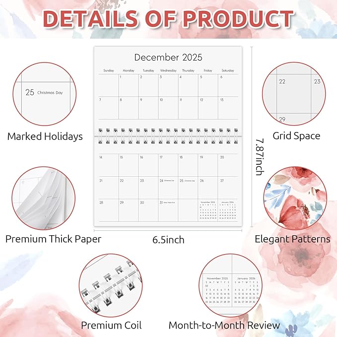 KONVINIT Pocket Calendar 2025-2027, 2026 Pocket Calendar - 3.5”×6.5” - Runs from September 2025 until December 2027, 2026 Planner with Coil for Planning