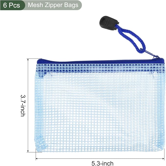 YOKIVE 6 Pack Mesh Zipper Bags, B8 Mesh File Pockets | Plastic Document Pouch, Great for Office Appliances Travel Storage(Blue)