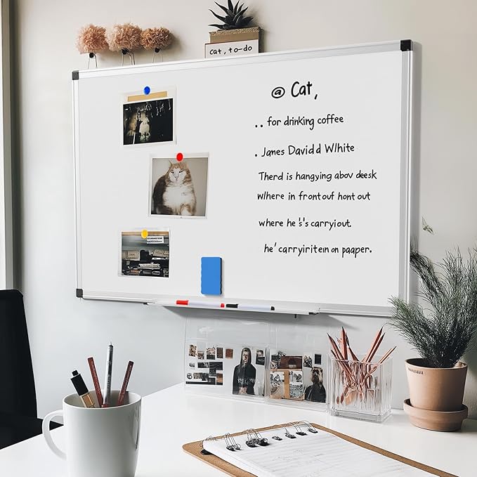 Magnetic Dry Erase Board & Whiteboard, 35.8 X 24 Inches, Silver Aluminum Frame, Comes with 1 Dry Eraser, 2 Dry Erase Markers 1 Pen Tray & 4 Push Pin Magnets