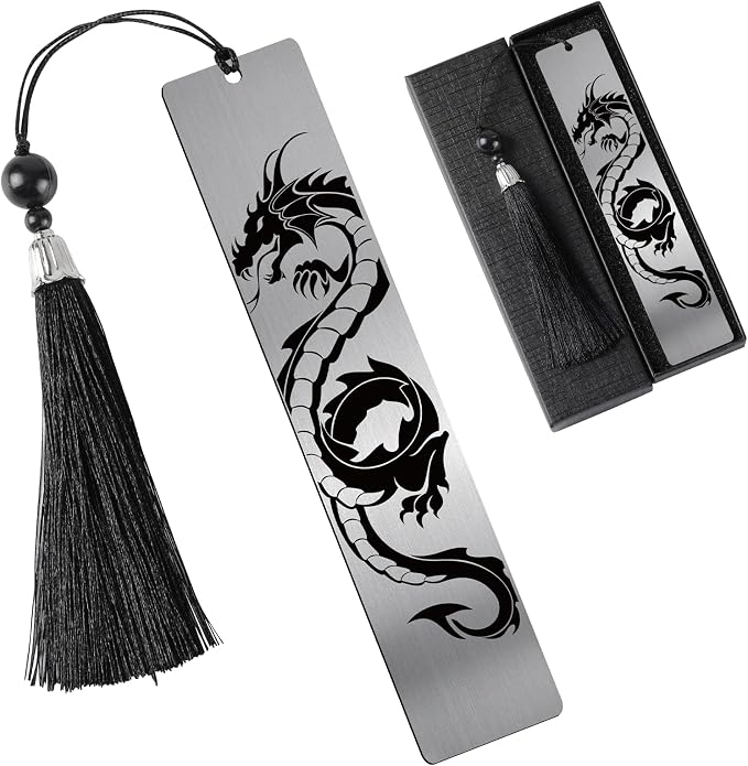 Fantasy Dragon Bookmark Gifts - Cool Metal Book Mark Reading Men Boys Unique Page Makers with Tassel for Students Teens Kids Novel Lovers Fans Bookish Graduation Birthday Back to School