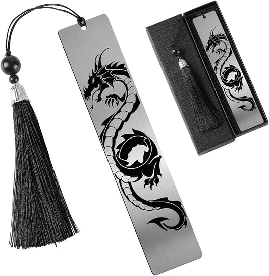 Fantasy Dragon Bookmark Gifts - Cool Metal Book Mark Reading Men Boys Unique Page Makers with Tassel for Students Teens Kids Novel Lovers Fans Bookish Graduation Birthday Back to School