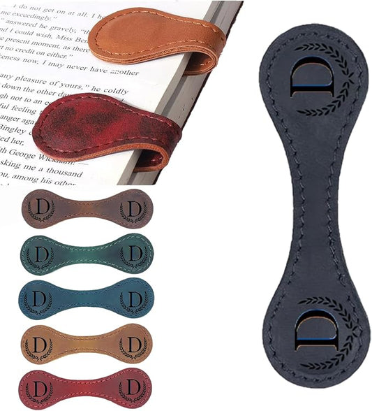 Artlaza Personalized Magnetic Leather Bookmark, 26 Letters Custom Leather Bookmarks, Handmade, Leather Magnetic Bookmark for Book Lovers Readers Women Kid(Black，D）