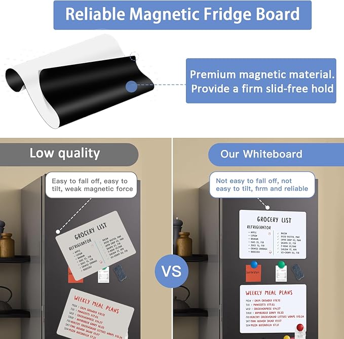 Magnetic Fridge Whiteboard Set: Dry Erase White Board, Magnets (Bonus), Markers & Erasers (3-Pack, 12 X 8 Inch)