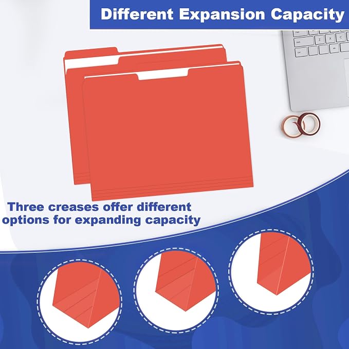 File Folder, HERKKA 30 Pack 1/3 Cut Tab File Folders, File Folders Great for Organizing and Filing, Letter Size, Red