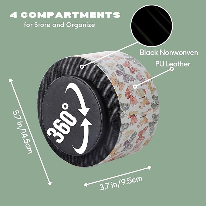360 Degree Rotating Remote Control Holder for Table, PU Leather Spinning End Table Organizer Caddy, Cute Remote Control Caddy for Office Supplies, Makeup Brushes, Butterfly PH130