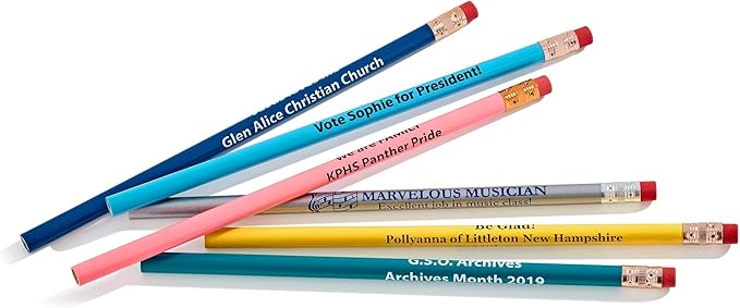 Pencil Guy Promotional Personalized Imprinted Cream Round Pencils.-500 per box. 19 colors to choose from!