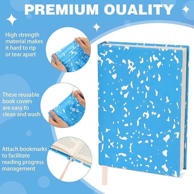 Gilprop 6 Pack Jumbo Stretchable Book Covers, Colorful Covers for Textbook Protection and Care, Washable Reusable Protective for Paperbacks Hardcover Books(Composition Book,Colorful,9-11inch)
