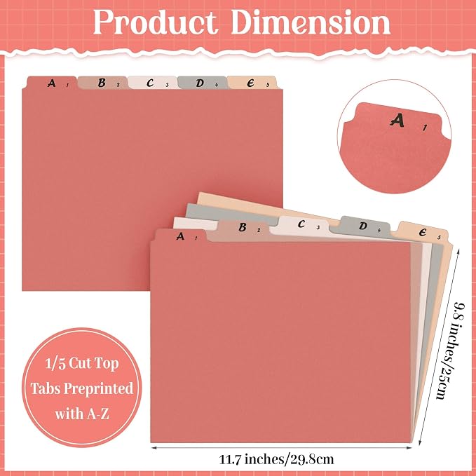 1 Set 25 Pack Alphabet File Dividers Letter Size, 1/5 Cut Tab A-z File Guides Number Folder Organizer for Filing Cabinet and Desk Home Office School(Retro Color)