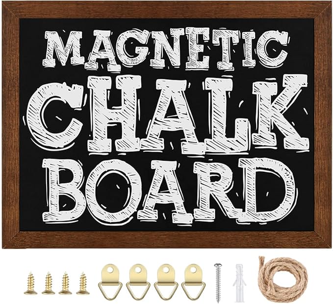 TORASO Chalkboard, Wood Frame Magnetic Chalkboard Sign, Walnut Wood Framed Chalk Board for Wedding, Kitchen, Bar, Restaurant, Menu & Home Decor, Hanging Chalkboards, 11.8" x 15.7"(BN-3040)
