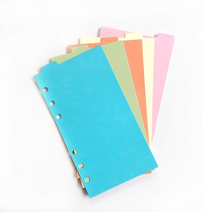 Index Tabs for A5/A6 6-Holes Cover Round Ring View Binder File Folder Loose Leaf Sheet Protectors Binder Cover Protector (Divider Vertical Colored Paper, A6/17cm*10cm/6 Inch)