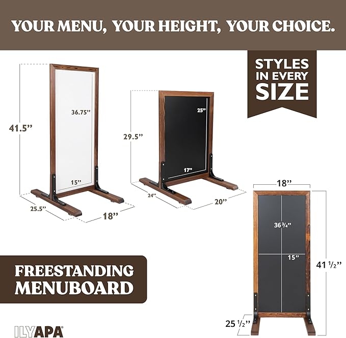 Ilyapa Large Chalk Board Sign - Free Standing Magnetic Sidewalk Easel - Outdoor Menu for Restaurant, Food Truck, Party, or Wedding - 42x18 Inch - Brown