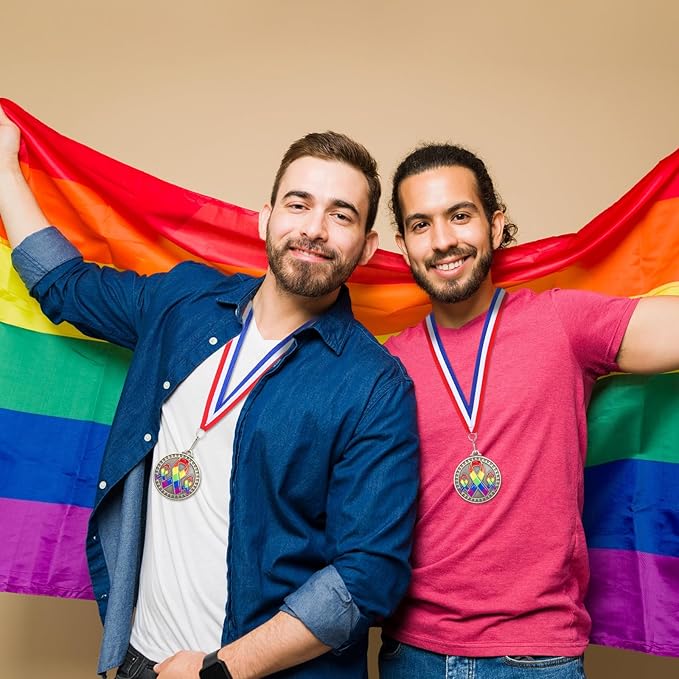 30 Pcs Gay Pride Awareness Medals Rainbow Ribbon Award Gifts with Neck Ribbon 2" LGBT Trophy Rainbow Medal Award for Love is Love Equality LGBT Pride Month 2026