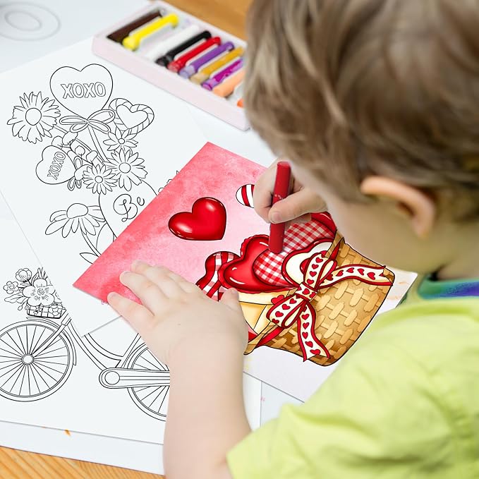 COCHIE 36PCS 8x10 Inches Valentine's Day Coloring Pages for Kids, Bulk Color Your Own Valentine Paper Crafts Classroom Activities Party Favors, Small Coloring Sheets Valentines Gifts