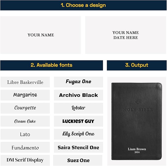 Custom Personalized Black ESV Bible | Small Text | Silver Customized Name | Faux Leather Premium Church Bible | English Standard Version Translation with Lay Flat Design