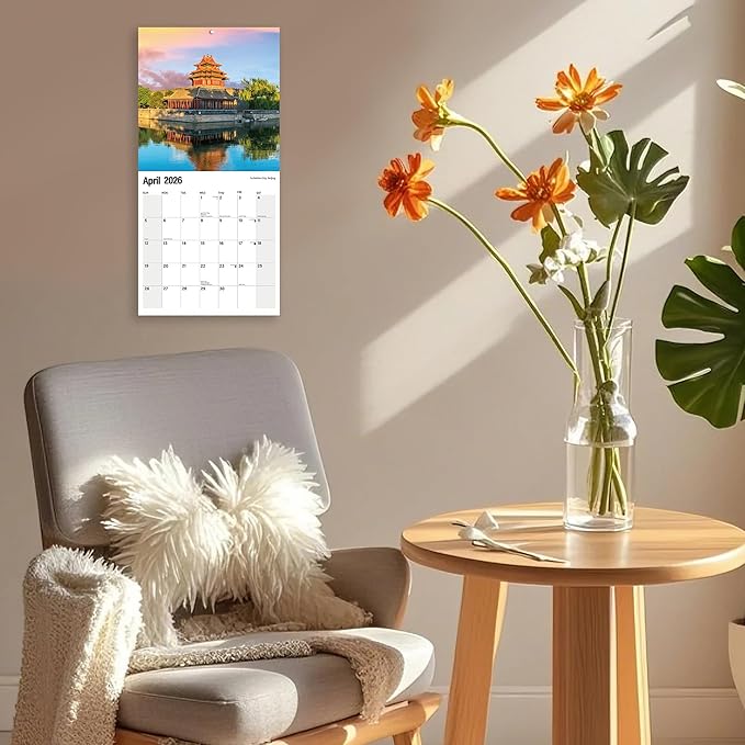 Wall Calendar 2025-2026 Planner Calendar - CHINA Hangable Monthly Wall Calendar with Large Blocks for Organizing & Planning, Academic Schedule, Home, Office & family, Thick & Sturdy Paper (12"x24" Open)