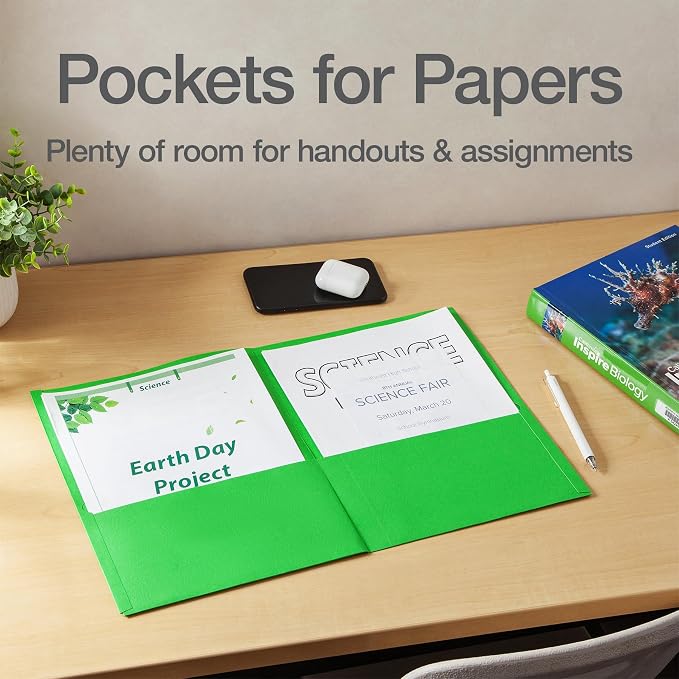 Oxford 2 Pocket Folders, 25 Pack, Assorted Tropical Colors, Made in the USA, Fits 100 Letter Size (8.5" x 11") Sheets, Durable Paper Folders for School, Home, and Office