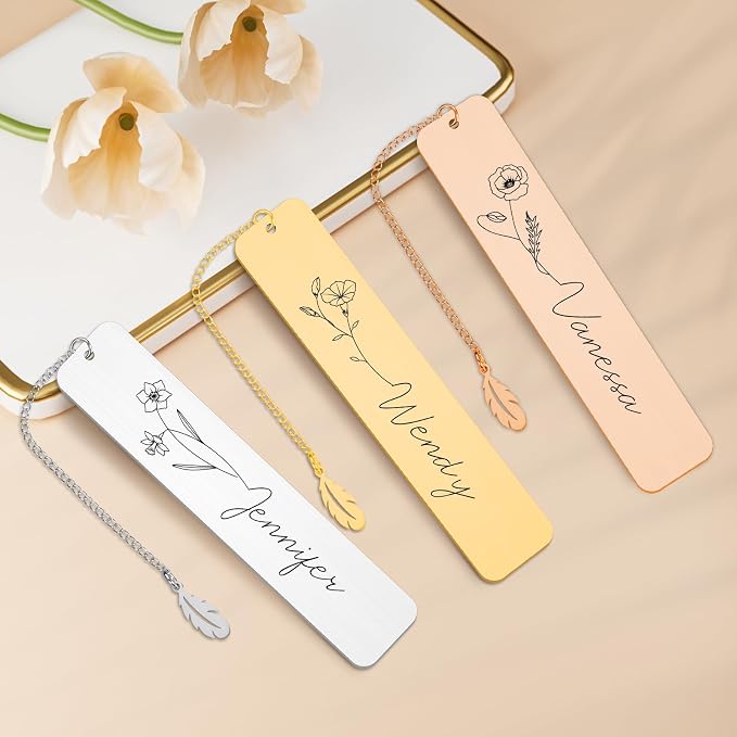 Personalized Birth Flower Bookmark Custom Bookmarks with Name Birthday Gifts for Women Daughter Mom Bookmarks for Book Lovers Wedding Gifts