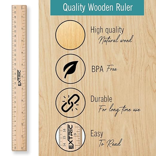 Rulers 12 Inch, Rulers Bulk for Classroom – Wooden Ruler for Kids 12 Pack Great for School, Classroom, Imperial and Metric Measurements for Office and Home