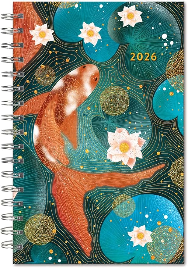 Golden Koi 2026 Weekly & Monthly Planner, 12-Month Engagement Calendar with Asian-Inspired Art and Tranquil Koi Fish Design, 2026, 6" × 9"