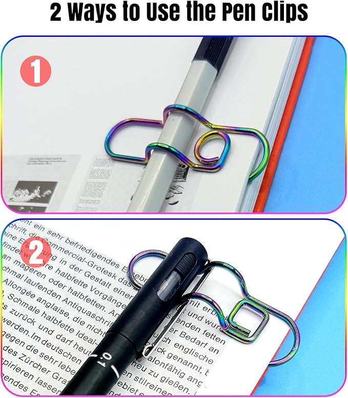 Oversized Paper Clip with Pen Holder, 5 Pack Metal Jumbo Paperclip Pen Clip Desk Organizer, Paperclip & Pen Loop 2 in 1 for Office Home School Decoration and Stationery Storage