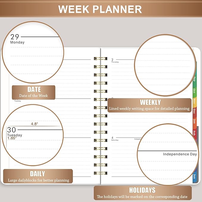 2026-2027 Planner - Planner/Calendar 2026-2027, Jul. 2026 - Jun. 2027, Weekly & Monthly with Tabs, 6.3" x 8.4", Back Pocket + Twin-Wire Binding - Mystic Black