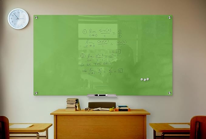 Clear Glass Dry Erase Board for Office & Home, Frameless Green Surface Glass Board (48" x 72") Include Markers, Magnets with Eraser by Fab Glass & Mirror