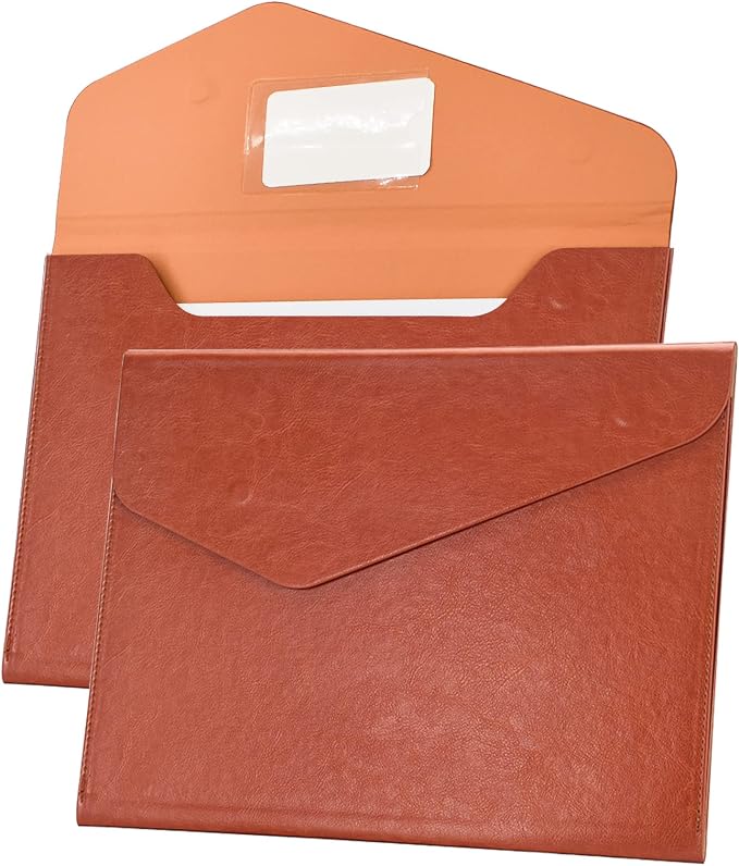 VANRA 1 Piece File Folders PU Leather Expanding Document Holder File Jacket Filing Envelope for A4 Letter Size Paper with Invisible Magnetic Closure Brown