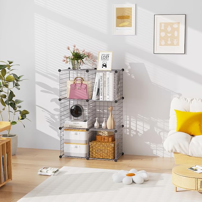C&AHOME Wire Cube Storage, 6 - Cube Organizer Metal C Grids, Modular Shelves Units, Closet Organizer, Ideal for Home, Office, Living Room, 36.6”L x 12.4”W 36.6”H, Silver Gray UWCS3006G