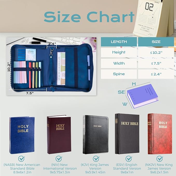 XKDOUS Bible Cover Case for Women, Leather Bible Bags with Handle, Study Supplies Journaling Kit, Gold Foiled Cross Carrying Case Large Church Book Holder Christian Gifts for Lady