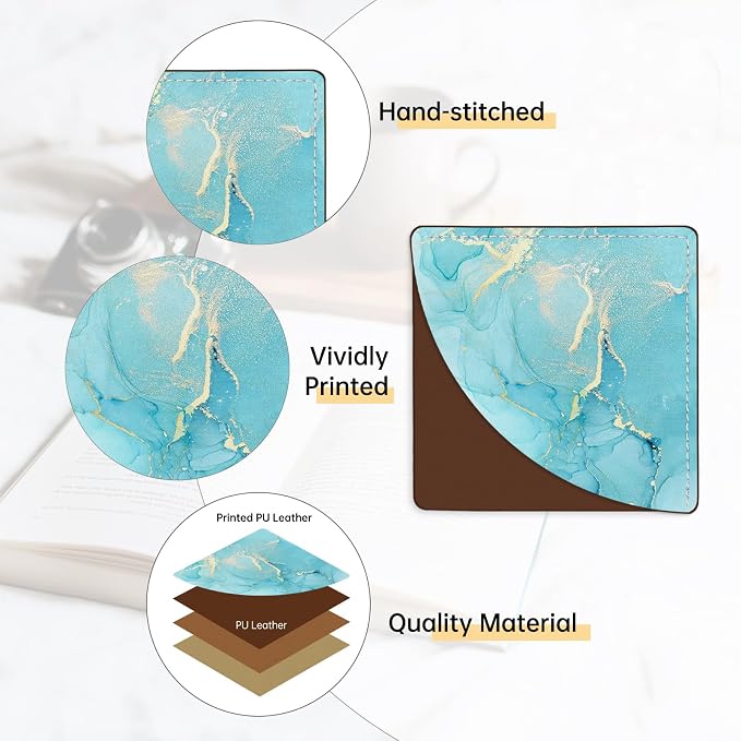 2 Pack Green and Blue Marble Leather Book Corner Bookmark, Durable Handmade Reading Accessories - Gifts for Readers, Women, Men, Teachers, Students