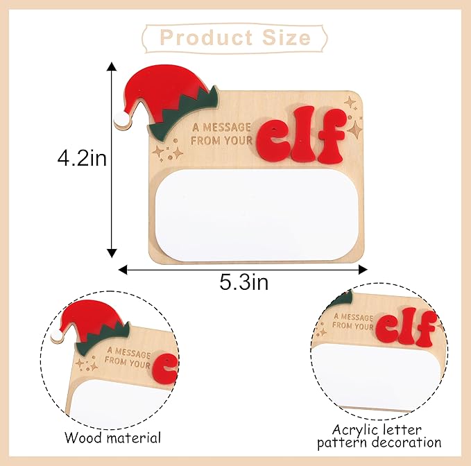 Christmas Elf Message Board - Christmas Holiday Decorations,A Message from Your Elf Sign,Reusable Dry Erase Wooden Board,Santa Magical Party Decorations
