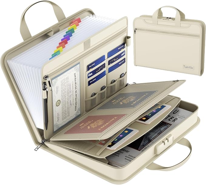 Fireproof Accordion File Organizer with Lock, 5200℉ Document Organizer | Thickened, 13 Clear Pocket, with Zipper & Labels, Important Document Organizer, Expanding File Folder, with Handle, Black