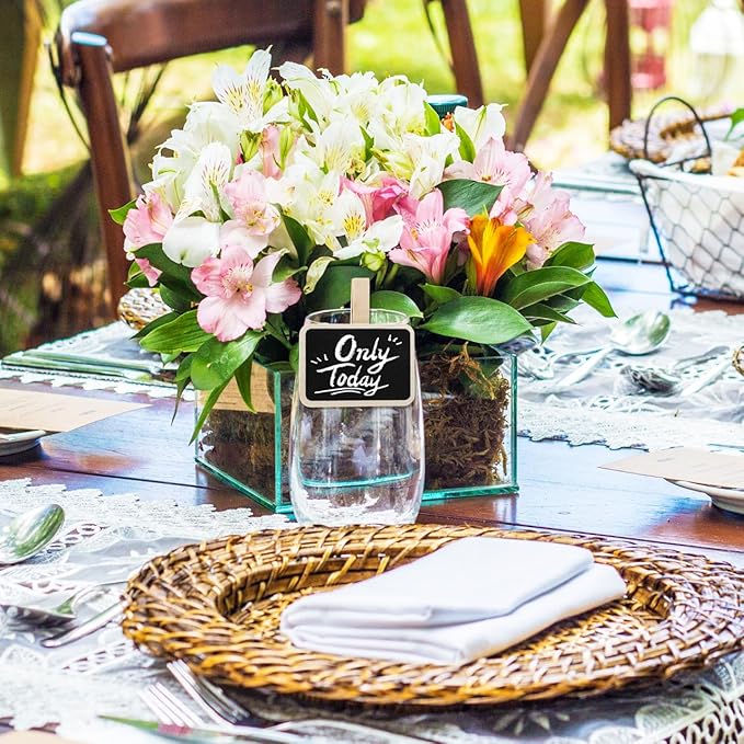 Housoutil Mini Chalkboard Signs with Clips 20 Pieces Wooden Food Labels and Photo Clips for Party Buffet Wedding Table Cards Reusable Memo and Note Taking Boards 3.07X2.75X0.59In