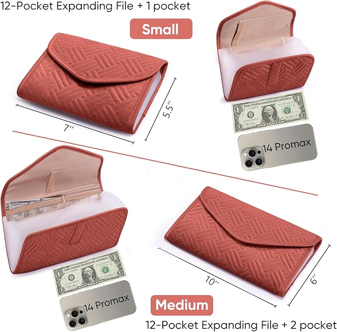 Fabric Receipt Organizer 7X5 - Receipt Holder 12 Pockets - Money Organizer - Elegant Receipt Holder - Coupon Holder - Cash Organizer - Envelope Organizer - Small Accordion File Organizer