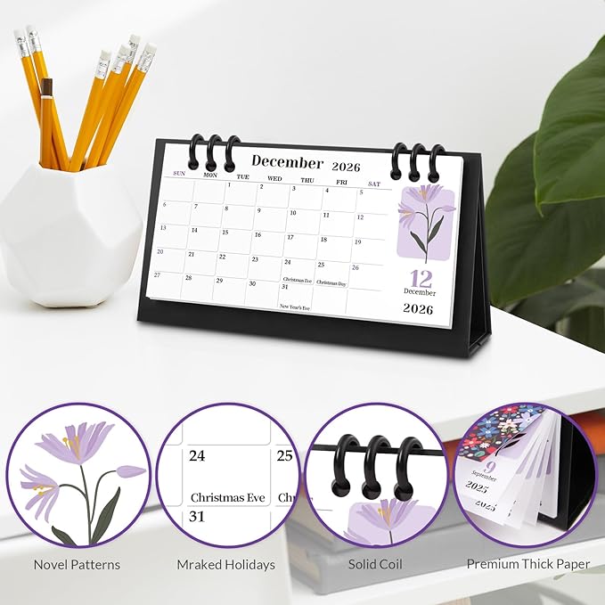 KONVINIT Desk Calendar 2025-2026, 6.3" x 3.1", 2026 Desk Calendar - Runs From Sep. 2025 Until June. 2027, 24 Months Small Desktop Calendar for School, Home and Office Supplies