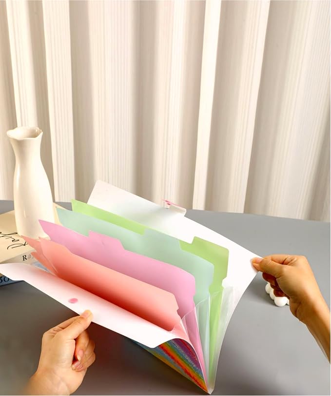 Cute Expanding File Folder - 5 Pockets Accordion Document Organizer, Waterproof Poly Plastic, A4/Letter Size for School Office Home - Rainbow