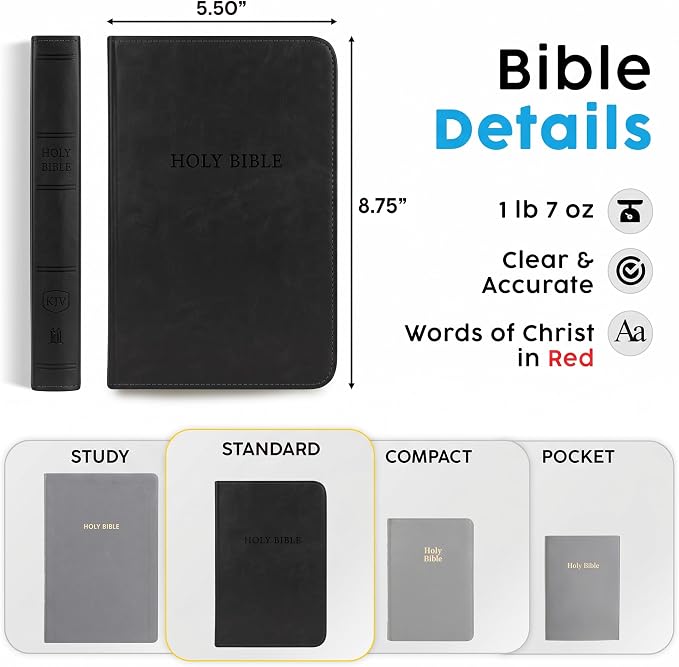 Printualist Personalized KJV Deluxe Holy Bible with Name Engraved, Red Letter King James Version, Faux Leather Black Cover, Custom Gift Bible for Christian Celebrations
