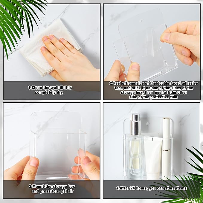 4 Pcs Acrylic Remote Control Holder Adhesive Wall Mount Phone Holder Clear Wall Mount Organizer Media Pen Storage Pen Phone Charging Storage Box for Home Office Living Room Bedroom