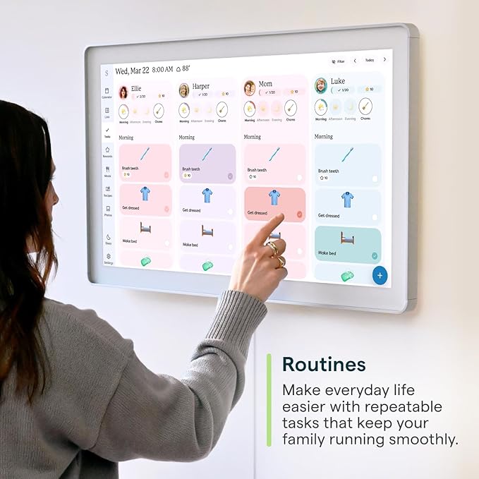 Skylight Calendar Max: 27-Inch Smart Digital Calendar & Chore Chart, Family Organizer with Interactive Touchscreen Display with NA Adapter, Aluminum Metal Shadowbox
