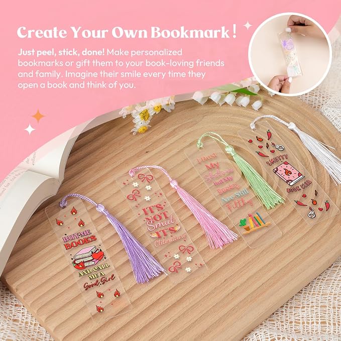 Kaciola 36 Sheets Smutty Theme UV DTF Bookmark Wraps, Acrylic Bookmark Blanks UV DTF Stickers, Rub on Transfers for Book Lover DIY (Blank Bookmarks Not Included)