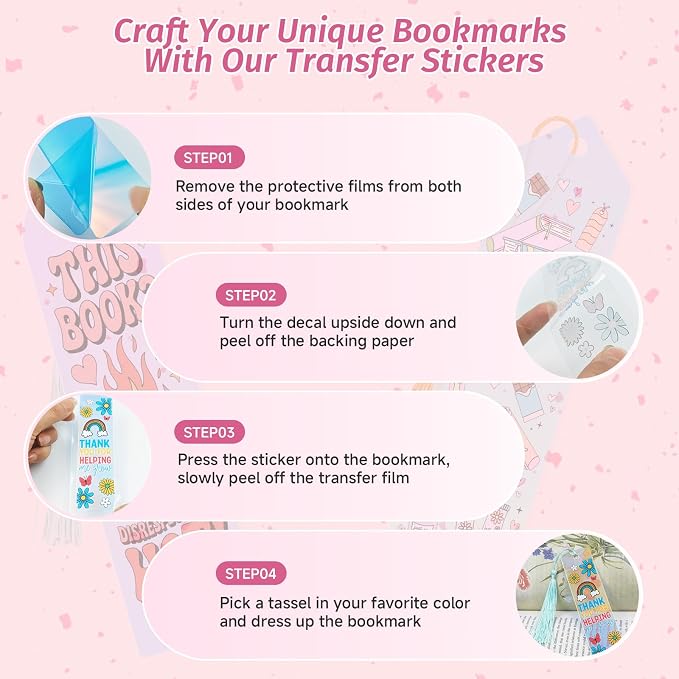 120Pcs Acrylic Bookmark Blanks Kits, Iridescent Clear Bookmarks Bulk,30Pcs Blank Bookmarks with 30PCS Booklover UV DTF Stickers and 30 Color Tassels for DIY Crafting Projects and Book Lovers Gifts