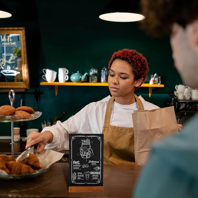 3Pcs Pre-Printed Border Chalkboard Signs with Stand, 5"x 8" Mini Tabletop Chalk Board Menu Display, Double Sided Food Labels for Party Buffet - Vintage