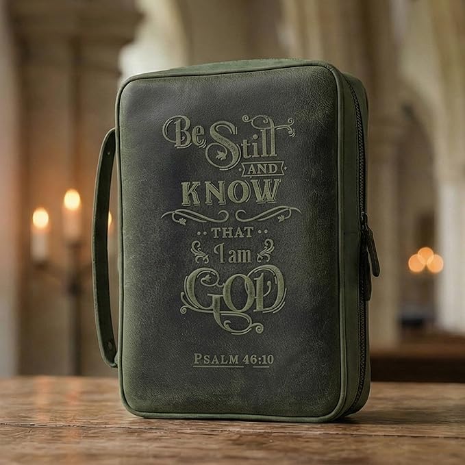 LEATHER VILLAGE Handmade Vintage Leather Embossed Bible Cover for Men & Women - Large Protective Bible Case & Organizer for Church, Travel & Study Christian Religious Antique Bookmark - Olive