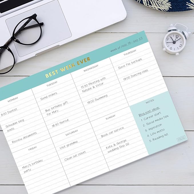 Sweetzer & Orange Weekly To Do List Pad. Gold Foil Weekly Planner Notepad with Daily Agenda Squares. 7x10” Day Scheduler 2026 - Student Organizer, Work Scheduler, and Checklist Note Pad.