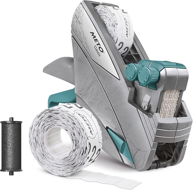 Meto Classic M Price Bar Set 2-line, 16 Positions, Silver-teal, Ready to Use, Ink: Black, 2-year Warranty