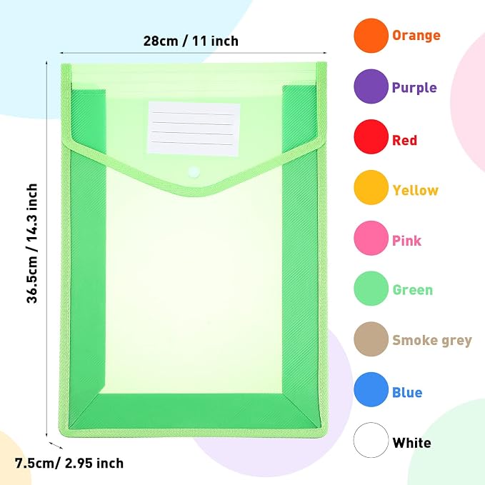 10 Pieces Plastic File Folders Envelope Expanding File Wallet Organizer Documents Folder with Snap Closure and Pocket B4 Waterproof Transparent Pouch for School Office(Colorful,Vertical)
