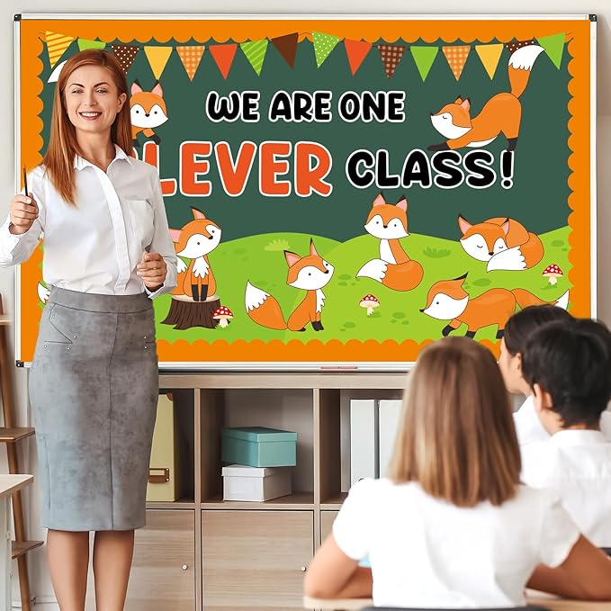 Woodland Fox Fall Bulletin Board Set Fall Bulletin Board Decorations Red Foxes Cutouts Classroom Decors for Autumn Office Home School Chalkboard Wall Door Woodland Animals Theme Party Supplies
