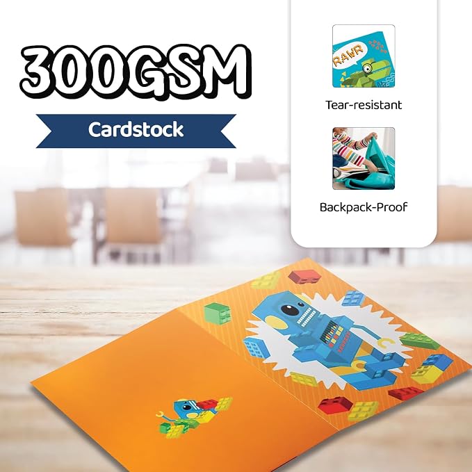 8 Kids Pocket Folders - Homework Folders in Futuristic Robots, Spaceships and Blocks Themes - Kids Folders with Pockets -8 Unique Designs in Front and Back Cover- 2 x 9.25 inch (8 Pack)