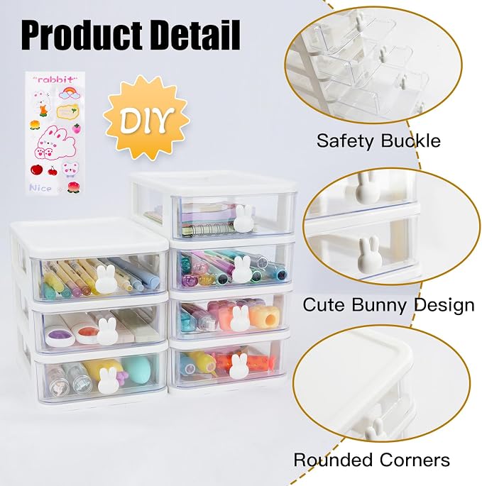 CEYAZYE Small Desk Organizer with Drawer, Stackable Makeup Organizer White, Mini Plastic Storage Box for Desktop, Bathroom Counter or Dresser, School, Home, Office