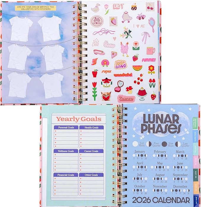 ban.do 17-Month Medium Daily and Weekly Planner August 2025 - December 2026, Hard Cover Spiral Agenda with Monthly Calendar, Stickers, Art & Bonus Pages (Mid Century)